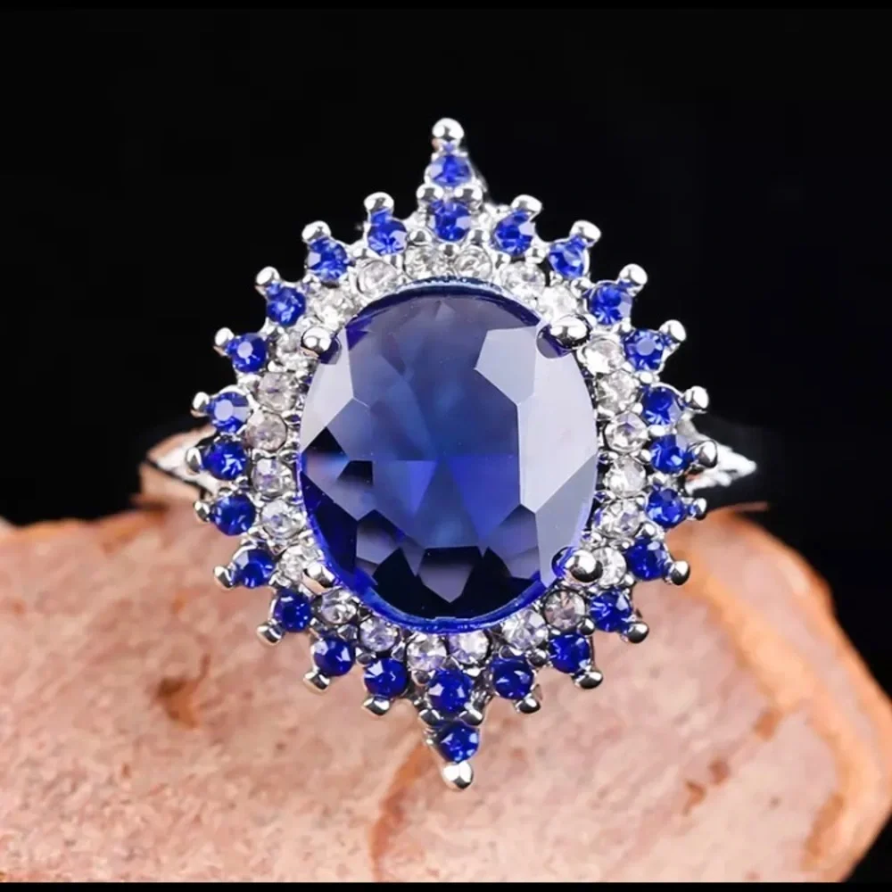 Huge Dark blue silver cocktail ring